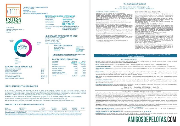 Extrato de hipoteca do Banco Intesa Sanpaolo da Romênia em formatos Word e PDF 1 2 modelo